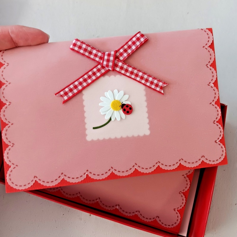 Papyrus Stationery Cards Envelops Daisy Ladybug Set 8 Pack Pink Floral Cute Note